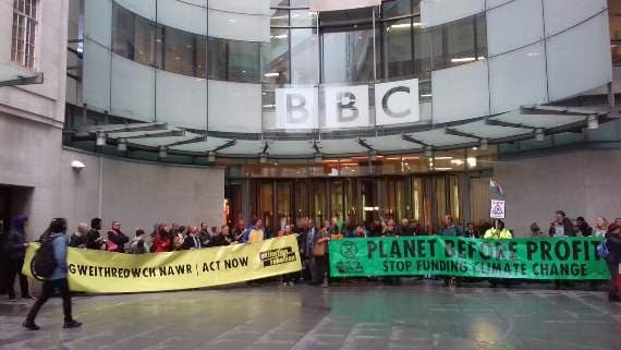 Welsh climate change protesters blockade BBC headquarters | brecon ...