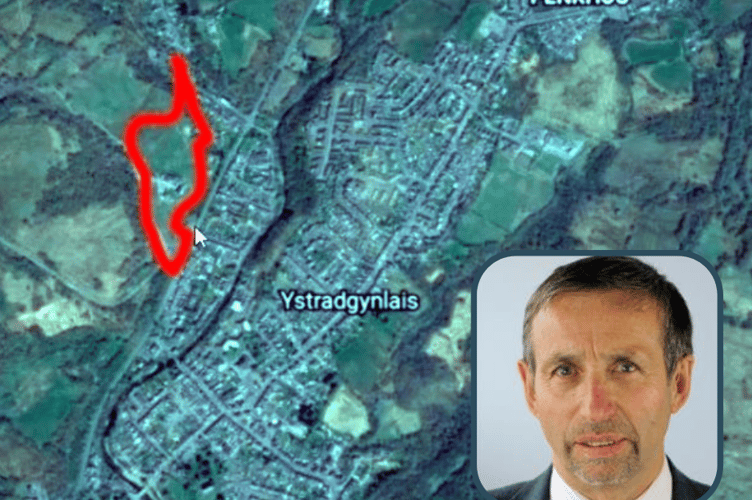 Bryn Y Groes Farm on the outskirts of Ystradgynlais, where 117 houses could be built. Inset is Cllr Hywel Lewis.