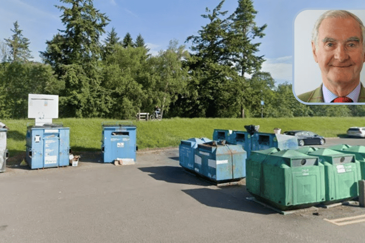 Recycling at Newtown’s Back Lane car park, inset is Cllr David Evans.