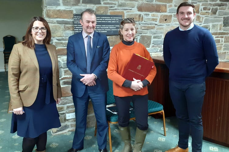 Left to right: MP for Brecon and Radnorshire Fay Jones, Secretary of State for Wales Simon Hart MP, Minister for the Environment Rebecca Pow MP, and MS for Brecon and Radnorshire James Evans.