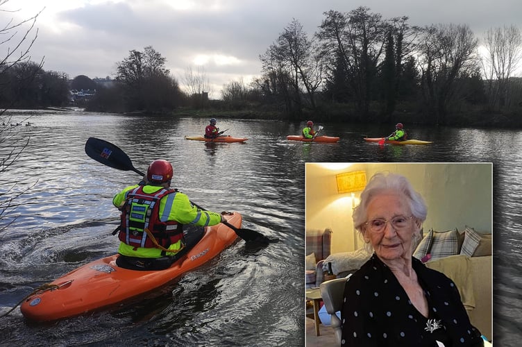 Brecon MRT’s water teams with an inset of missing Rita