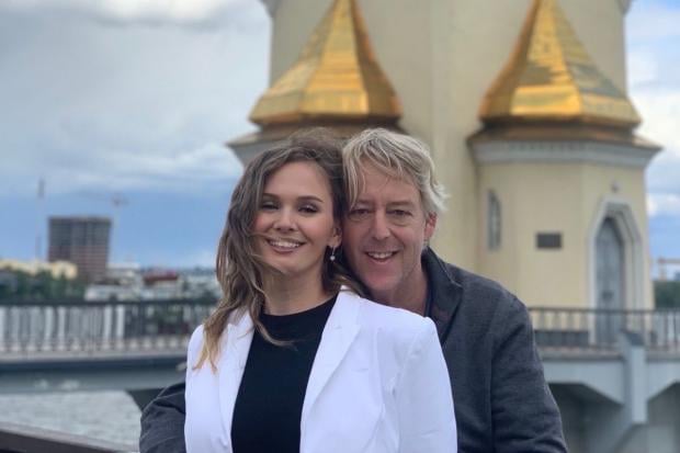 Graham and Alla Blackledge in front of the church where they married in Kyiv
