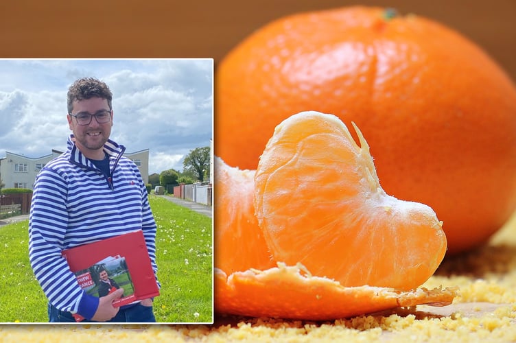 Matthew Dorrance inset over tangerine