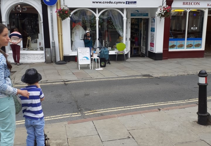 George busking in Brecon