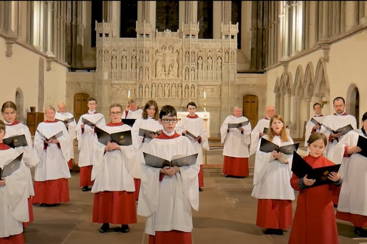 The choir performing in Brecon cathedral