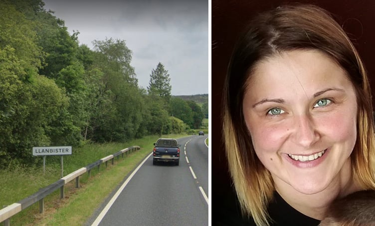 Renata Sumiga over a photo of the A483 near Llanbister