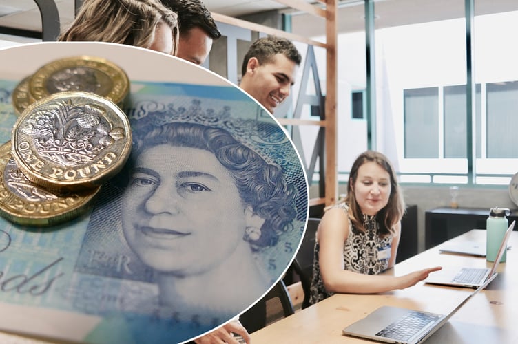 Money inset over workers