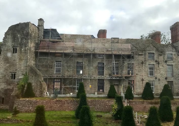 Hay Castle coated in scaffolding as it’s repaired