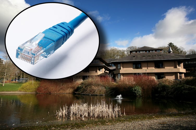 Broadband cable inset over Powys County Hall