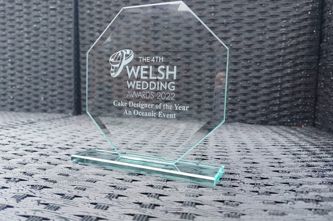 The trophy from the Four Welsh Wedding Awards 2022