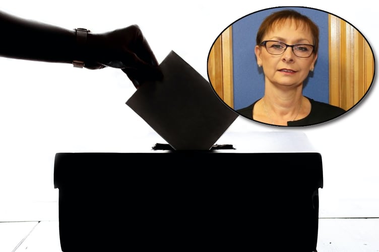 Dr Caroline Turner inset over a ballot box