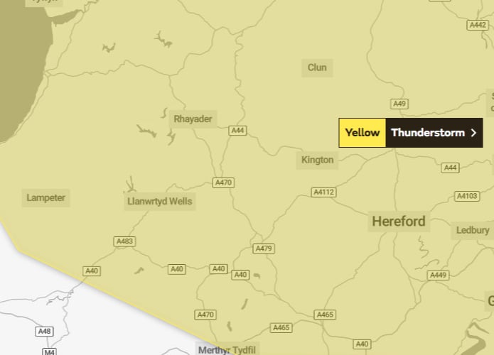 The weather warning across Powys