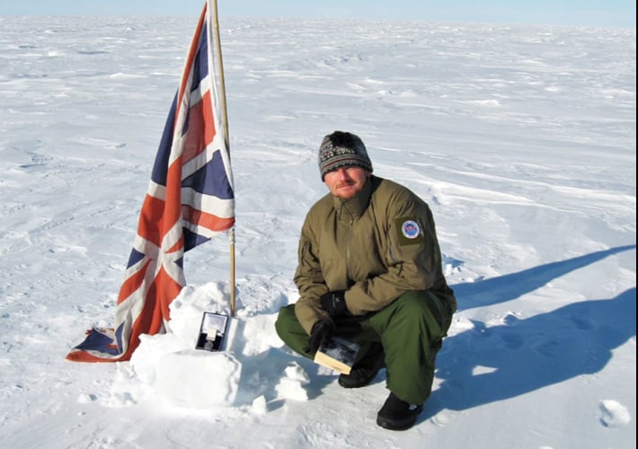 Paul Vicary flies the flag during his expedition
