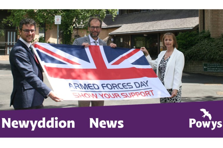 Powys council’s deputy leader Matthew Dorrance with Powys leader Cllr James Gibson-Watt and Powys council’s Chief Executive Dr Caroline Turner,
