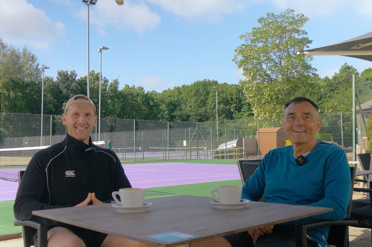 Kyle Baggett (left) restarted John Rawlins’ heart with a defibrillator in December 2020. The pair are pictured recently together above, catching up over a pot of tea.