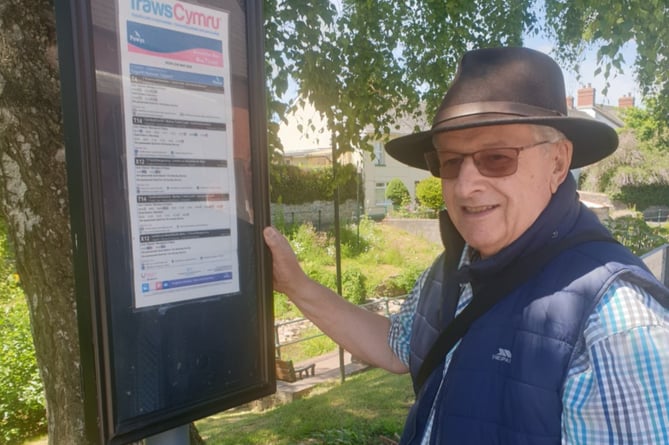 Roddy consulting the timetable in Talgarth