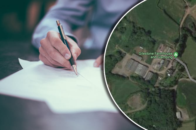 Gilestone Farm map inset over a stock photo of a man writing a letter
