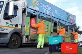 Powys recycling vehicles and workers