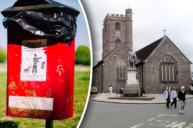Dog poo bin inset over Brecon Town Centre