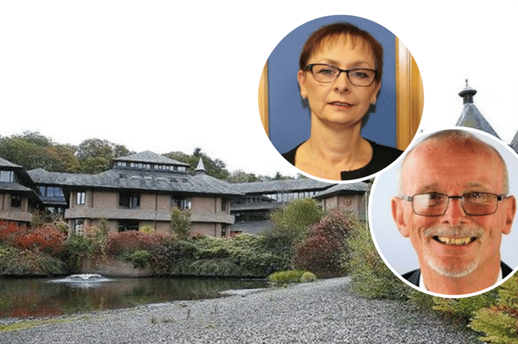County Hall. Inset is Dr Caroline Turner and Cllr Graham Breeze
