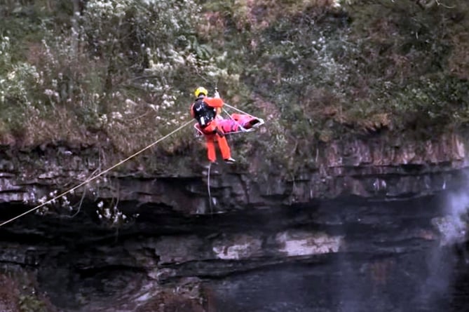 Rescue waterfall jumper