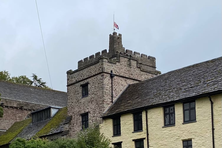 Brecon Cathedral at half-mast following the death of Queen Elizabeth II