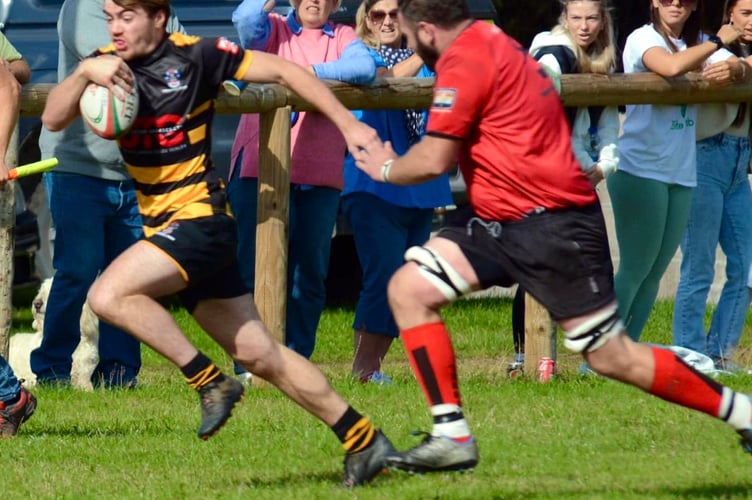 Crickhowell’s Ieuan Miles heads for the line in a match against Trefil on September 17 2022