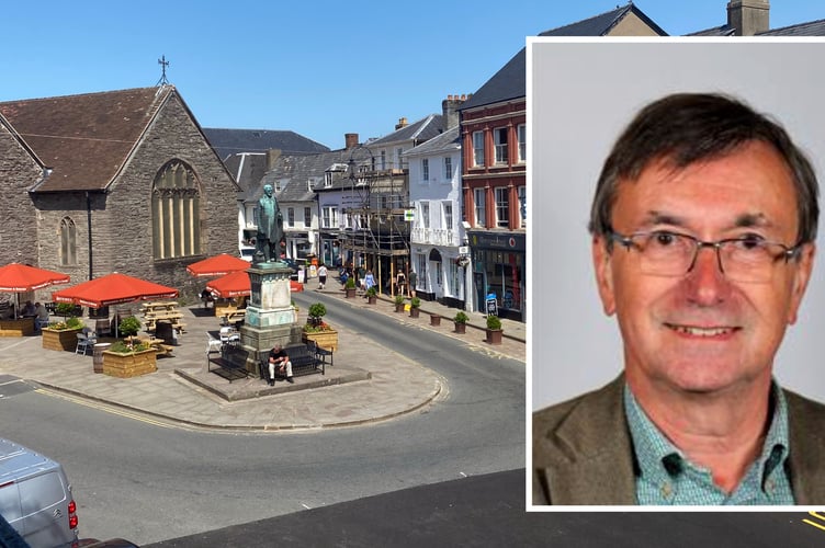 Brecon town centre and Cllr David Selby