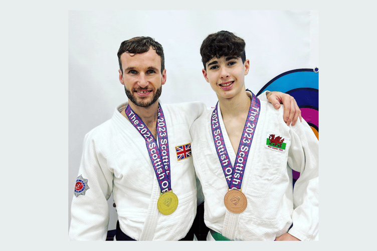 Gary and Finley Cole of Irfon Judo Club. They are pictured with their medals at the Scottish Open Judo Championships.