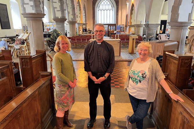 Father Mark Clavier with Liz Parry and Karen Hesketh
