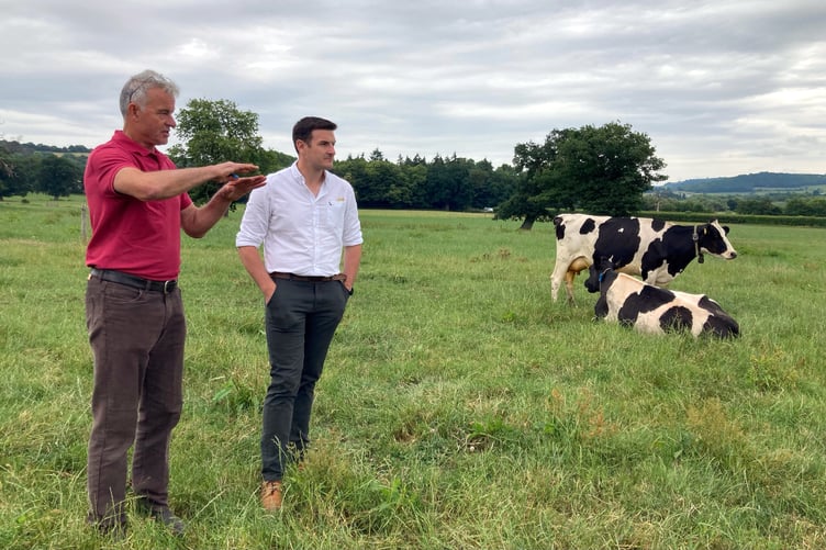 NFU Cymru Dairy Board Vice Chairman Andrew Giles with Brecon & Radnorshire MS James Evans