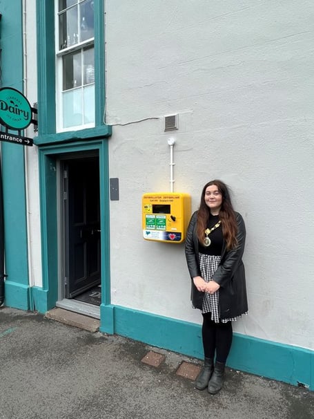 Brecon Mayor, Cllr Michaela Davies outside Llanfaes Dairy