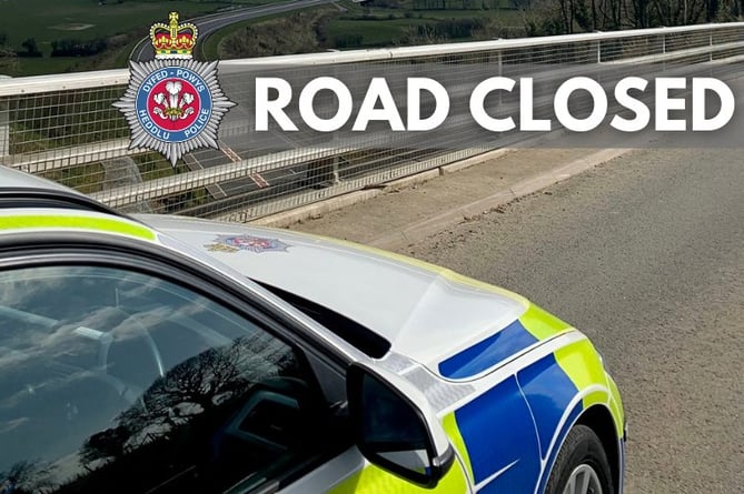 Police road closure Dyfed Powys stock
