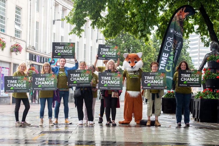 League Against Cruel Sports campaigns on Queen Street, Cardiff against fox hunting in national parks. August 12th 2023, Natasha Hirst photography.
