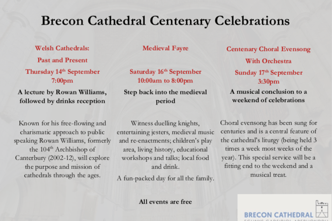 Brecon Cathedral Centenary Celebrations begin on the 14th of September