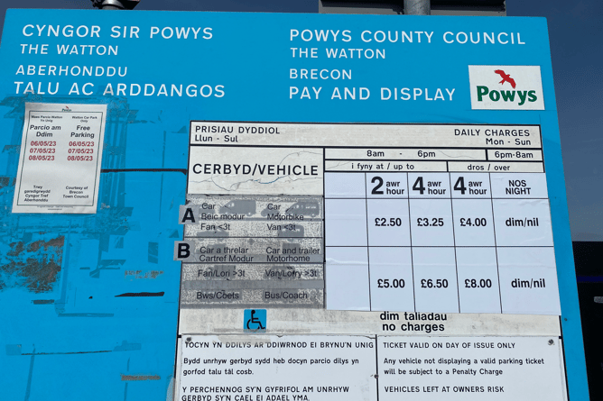 Parking fees at Brecon's The Watton car park