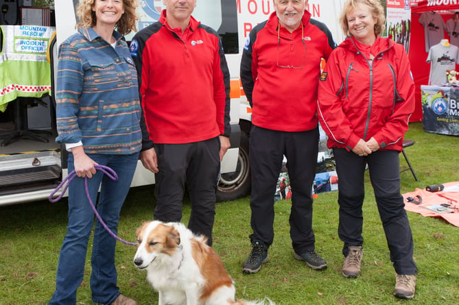 Members of BMRT at Llangynidr Agricultural Show with Ambassador Kate Humble, who opened the show, along with her dog.