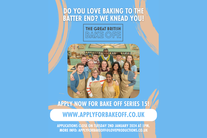 If you or someone you know is a talented home baker then apply now at www.applyforbakeoff.co.uk or email us on applyforbakeoff@loveproductions.co.uk or call 0117 456 8530 for an application form.   Closing date for applications is 1pm on Tuesday 2nd January 2024. 
