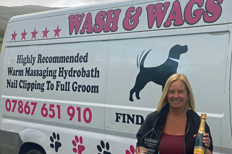 Wash & Wags owner Sue Lewis with the Sole Trader Award