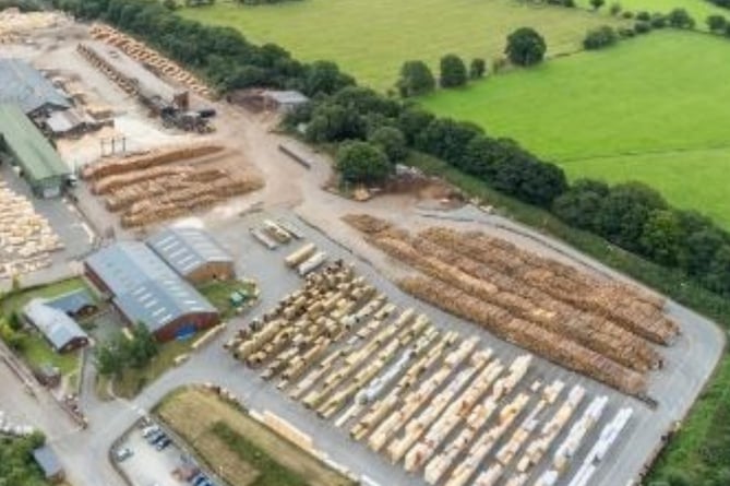 An aerial image of the BSW timber sawmill site near Newbridge-on-Wye