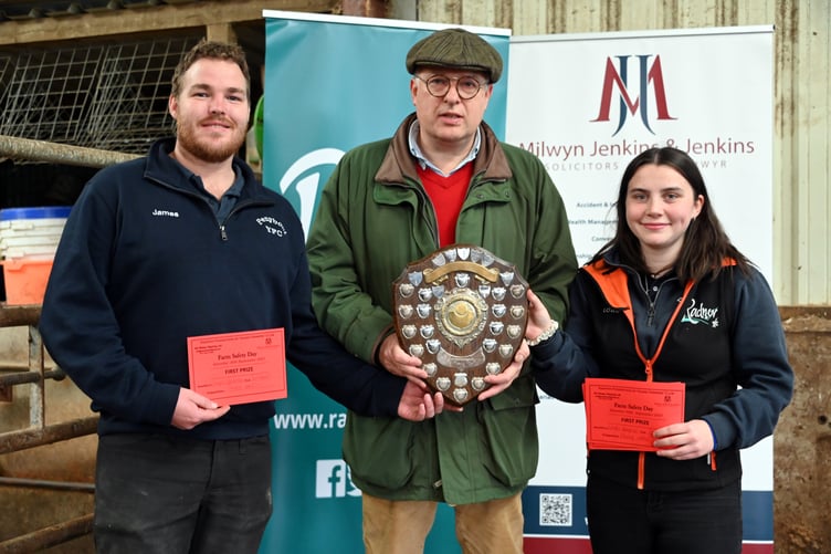 Penybont YFC being presented with The Efficiency with Farm Safety Shield by William Ransford, Director of Milwyn Jenkins & Jenkins
