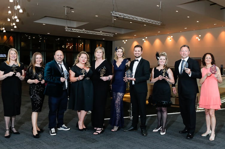 Winners of the Wales Business Awards 2023 with host Andrea Byrne