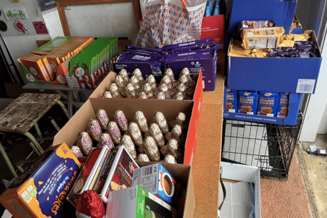 The Christmas treat bags contain biscuits, sweets and chocolates and a Christmas card