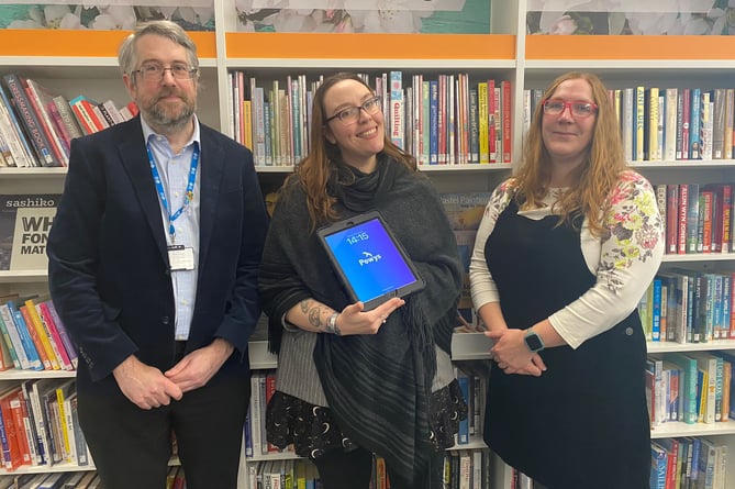 Tim Smith and Katie Jones, Powys Teaching Health Board’s Living Well Service and Tilly Boscott-Moses, Powys County Council’s Library Service