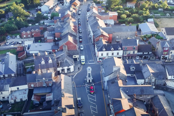 Rhayader town centre from the air