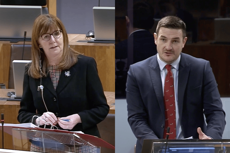 MS for Brecon and Radnorshire James Evans and Rural Affairs Minister Lesley Griffiths at the Senedd