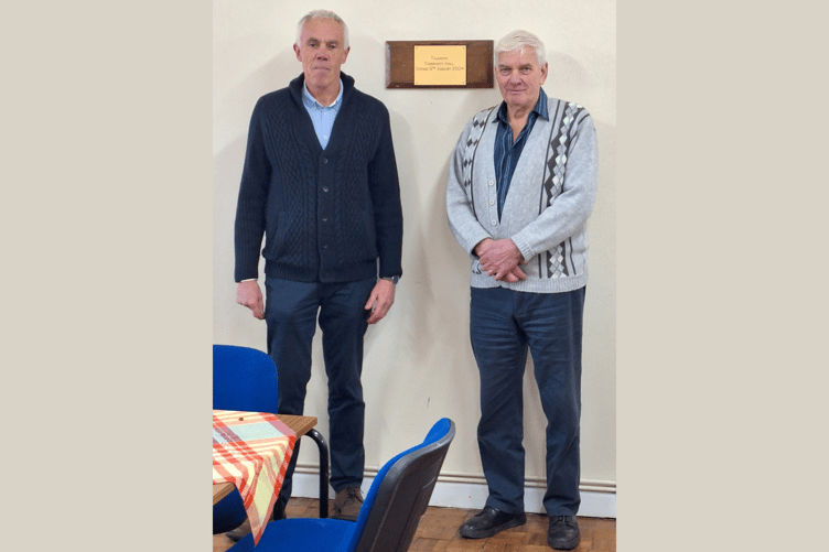 Peter Weavers and Tony James at the unveiling of the Community Hall plaque;