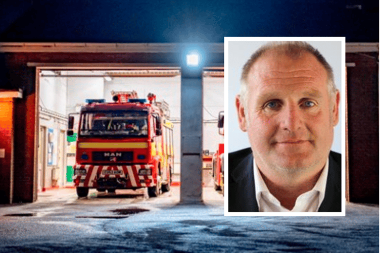 Cllr Gwynfor Thomas and fire service