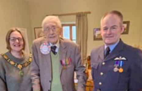 Cllr Elston Reeves, together with RAF Squadron Leader Catterall and Talgarth's favourite son, John Hugo Gwynne.