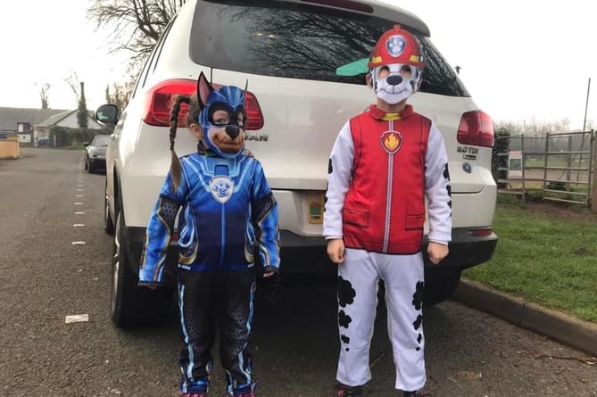 Kirsty’s children both dressed as famous characters from Paw Patrol